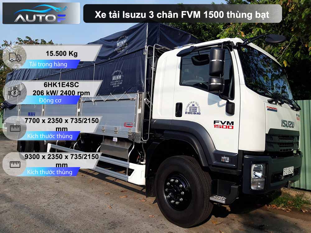 Xe tải Isuzu 3 chân FVM 1500 thùng bạt 15 tấn dài 7.7 mét và 9.3 mét
